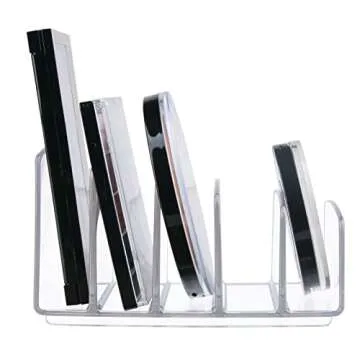 mDesign Plastic Divided Makeup Organizer for Bathroom Countertops, Vanities, Cabinets - Cosmetic Storage Solution for, Eyeshadow Palettes, Contour Kits, Blush, Face Powder - 5 Sections - Clear