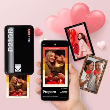 KODAK Mini 2 Retro 4PASS Portable Photo Printer (2.1x3.4 inches) Initial 8 Sheets + 60 Sheets Bundle, Black