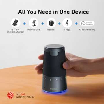 AnkerWork S600 All-in-One Speakerphone - Bluetooth, AI Noise Canceling, Wireless Charging, 360° Sou...