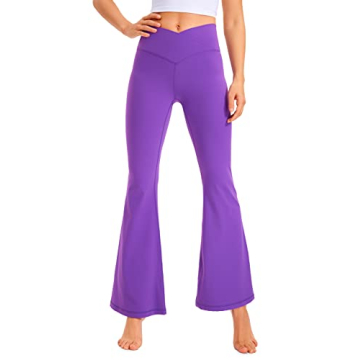 CRZ YOGA Womens Butterluxe Crossover Flare Leggings 31 Inches - High Waist V Cross Bell Bottoms Boot...