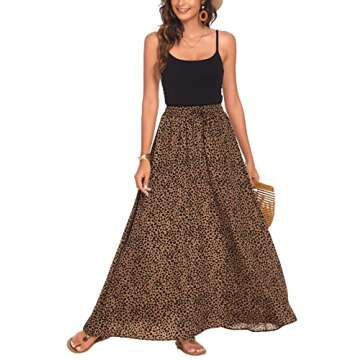 Bluetime Women High Waist Pleated A-Line Swing Skirt Summer Chiffon Flowy Floral Maxi Long Dress (S, Floral15)