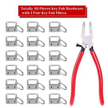 KeyFob Hardware Set, Shynek 40pcs Key Fob Hardware 1 Inch with Key Fob Pliers for Wristlet Keychain,...