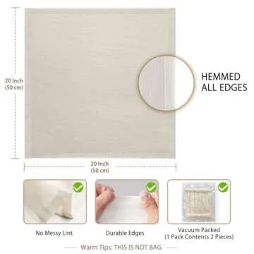 Olicity Cheese Cloths, 2PCS, Double-Layer, 20x20Inch, Reusable Grade 90 Cheese Cloth Bag for Straining, Hemmed Unbleached Cotton Precut Fine Mesh Muslin Cheesecloth for Juicing, Butter, Canning