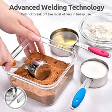 Measuring Cups and Spoons Set: U-Taste 18/8 Stainless Steel 10 Pieces Stacking Kitchen Baking Cooking Food Measure Set 5 Cups 5 Spoons with Strengthened Weld Joints (Multicolors, Upgraded Version)