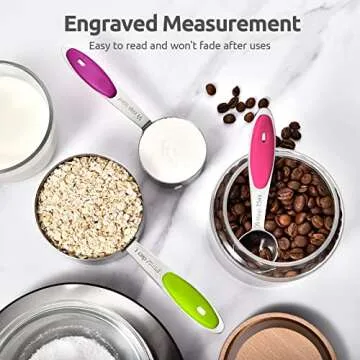 Measuring Cups and Spoons Set: U-Taste 18/8 Stainless Steel 10 Pieces Stacking Kitchen Baking Cooking Food Measure Set 5 Cups 5 Spoons with Strengthened Weld Joints (Multicolors, Upgraded Version)