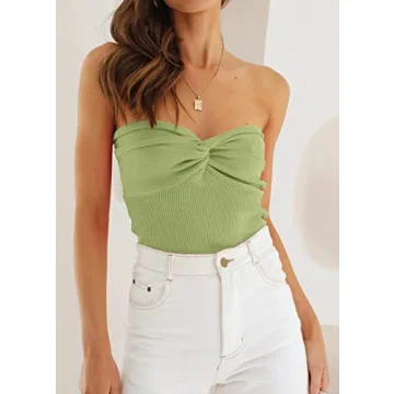 EFAN Womens Twist Knot Tube Top Light Green Summer Wear