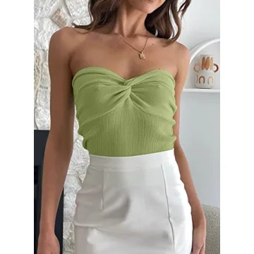 EFAN Womens Twist Knot Tube Top Light Green Summer Wear