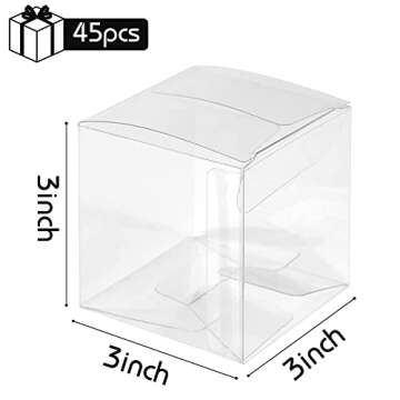 VGOODALL Clear Boxes for Treats, 3 x 3 x 3 inches, 45 Pack, Transparent Favor Boxes for Wedding, Bab...