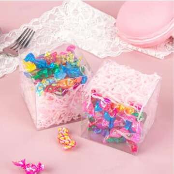 VGOODALL Clear Boxes for Treats, 3 x 3 x 3 inches, 45 Pack, Transparent Favor Boxes for Wedding, Baby Shower, Party Treats