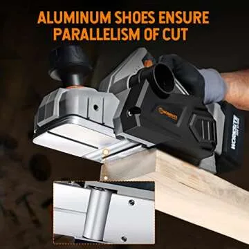 WORKSITE Hand Planer 20V Cordless 3-1/4-Inch Wood Planer with 4.0 Ah Lithium-Ion Battery, Fast Charger, Dust Collection Bag for Woodworking