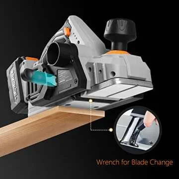 WORKSITE Hand Planer 20V Cordless 3-1/4-Inch Wood Planer with 4.0 Ah Lithium-Ion Battery, Fast Charger, Dust Collection Bag for Woodworking