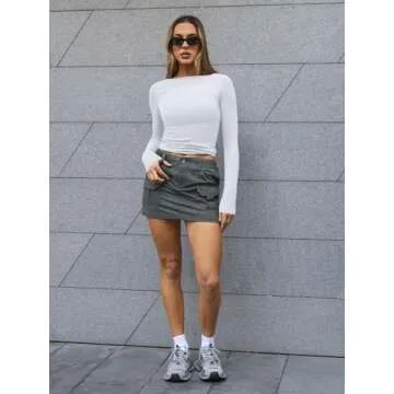 Trendy Queen Women's Boat Neck Tops Long Sleeve Shirts Casual Fitted Tee Shirts Solid Color Fall Basic Clothes White L