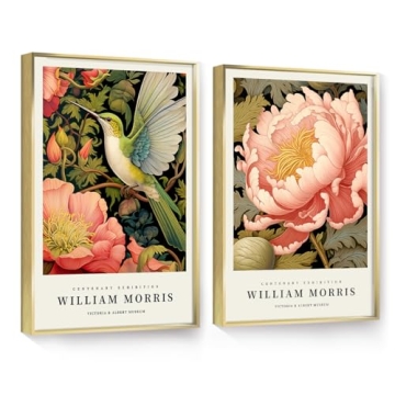 FULL HOUSE William Morris Wall Art Set of 2 Large Framed Botanical Vintage Colorful Abstract Nature ...