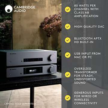 Cambridge Audio CXA81 Stereo Two-Channel Amplifier with Bluetooth and Built-in DAC - 80 Watts Per Channel (Lunar Grey)