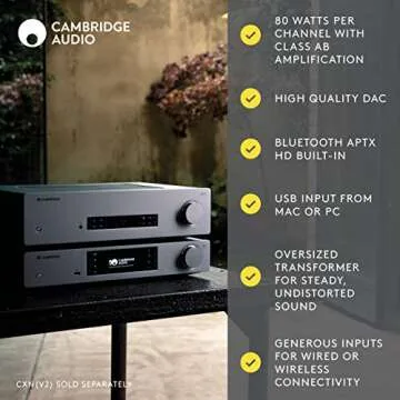 Cambridge Audio CXA81 Stereo Two-Channel Amplifier with Bluetooth and Built-in DAC - 80 Watts Per Channel (Lunar Grey)