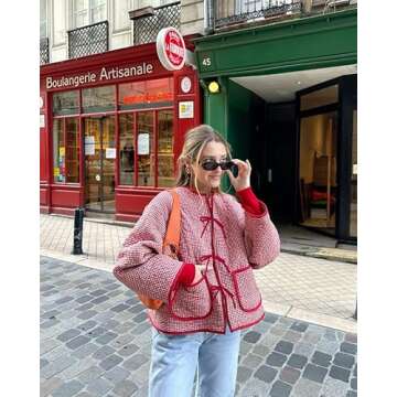 Owl's-Yard Women's Cropped Floral Puffer Jacket Vintage Padded Quilted Coat Long Sleeve Lightweigt Padded Jacket Streetwear (L-01, S)