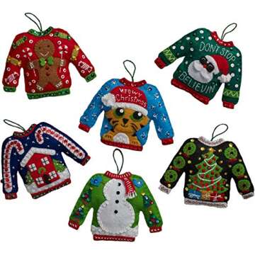 Bucilla BUC Felt Kits 6 Ugly Sweater Ornaments