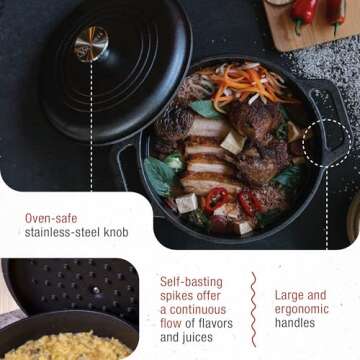 Victoria 4-Quart Cast Iron Dutch Oven with Lid and Dual Loop Handles, Seasoned with Flaxseed Oil, Made in Colombia,Black