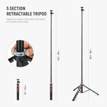 Portable NEEWER Phone Tripod for Camera & Smartphone, 62.9" Adjustable Stand with Remote