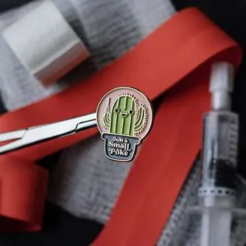 Just A Small Poke Cactus Enamel Badge Reel Pin | Cute Phlebotomy Nurse Doctor Healthcare Medical Gif...
