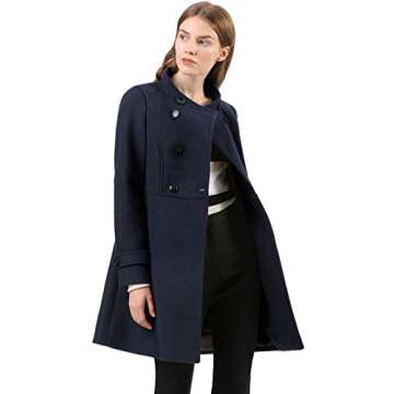 Allegra K Women's Stand Collar Double Breasted Slant Pockets Trendy Outwear Winter Coat Small Blue