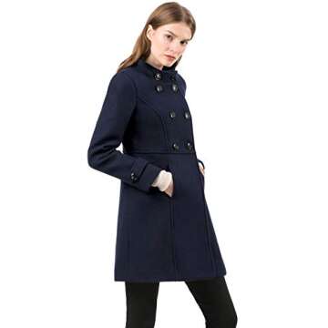 Allegra K Women's Stand Collar Double Breasted Slant Pockets Trendy Outwear Winter Coat Small Blue