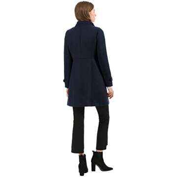 Allegra K Women's Stand Collar Double Breasted Slant Pockets Trendy Outwear Winter Coat Small Blue