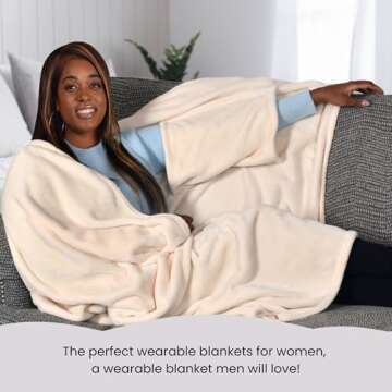 Super Blanky Adult Wearable Blanket Men with Sleeves - Birthday Gifts for Her Wife - Cozy Wearable B...