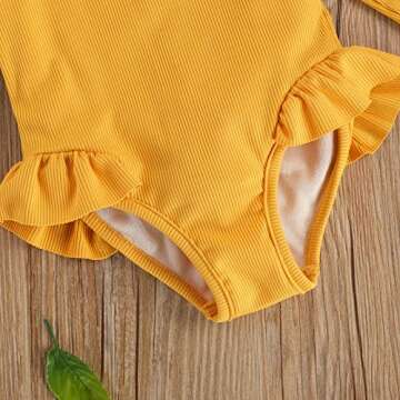 Amiblvowa Kids Toddler Infant Baby Girl Swimsuit One Piece Ruffle Swimwear Bathing Suits Hawaiian Beach Wear Holiday Clothes (Ginger Back Zipper, 18-24 Months)