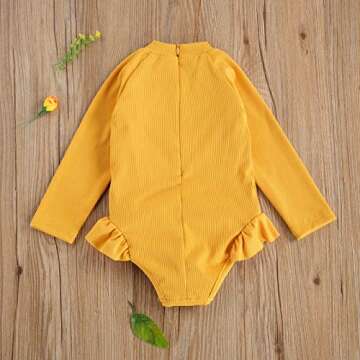Amiblvowa Kids Toddler Infant Baby Girl Swimsuit One Piece Ruffle Swimwear Bathing Suits Hawaiian Beach Wear Holiday Clothes (Ginger Back Zipper, 18-24 Months)