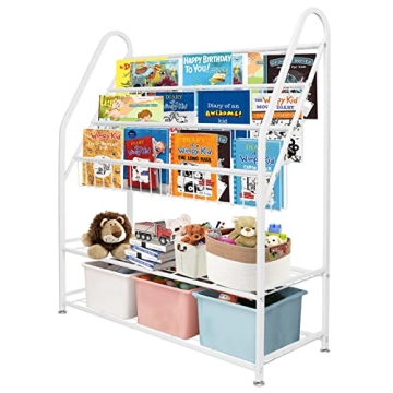 aboxoo Metal Kids Bookshelf Freestanding Bookcase for Children Room 32 in Large Toy Organizer Modern...