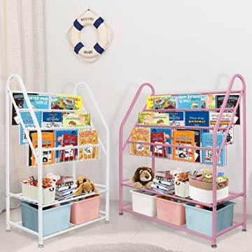 aboxoo Metal Kids Bookshelf for Organized Fun in Style