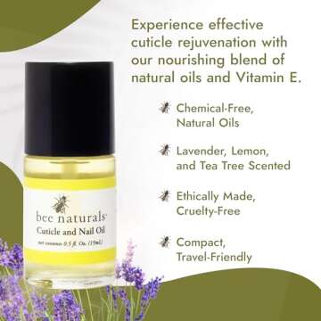 Bee Naturals Quick Fix Cuticle Oil Pen - Vitamin E Enriched Nail Revitalizer - Soothe & Repair with Lavender & Lemon Essence - Ideal for On-the-Go Nourishment Travel-Sized - Cruelty-free