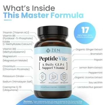 Zen Nutrients PeptideVite GLP-1 Support Vitamin for Gut Health with Probiotics, Bromelain, Chromium ...