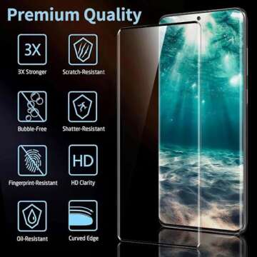 Burrizei [2+2 Pack] Galaxy S21 Ultra Screen Protector, 9H Tempered Glass, Ultrasonic Fingerprint Sup...
