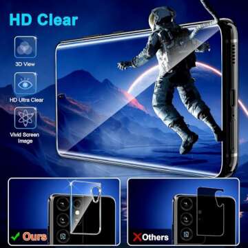 Burrizei [2+2 Pack] Galaxy S21 Ultra Screen Protector, 9H Tempered Glass, Ultrasonic Fingerprint Support, 3D Curved,HD Clear Scratch Resistant for Samsung Galaxy S21 Ultra 5G Glass Screen Protector