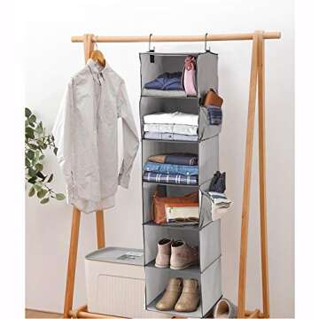 Marvelent Hanging Closet Organizer - 5 Shelves Hanging Closet Organizer Poly Canvas, 12”W x 12”D x 48”H, Gray