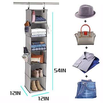 Marvelent Hanging Closet Organizer - 5 Shelves Hanging Closet Organizer Poly Canvas, 12”W x 12”D x 48”H, Gray