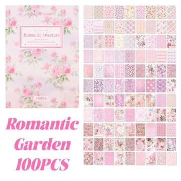 URROMA Pink Flower Scrapbook Papers, 100 Sheets Floral Scrapbooking Collage Paper Craft Supplies Junk Journal Supplies Vintage Journaling Decoupage Supplies Paper, 4"*5.5"