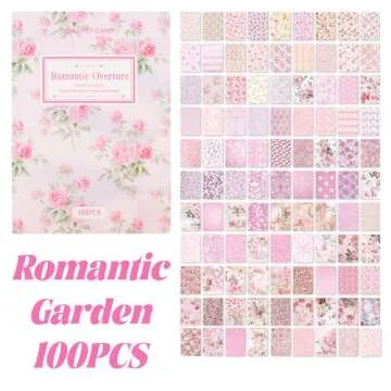 URROMA Pink Flower Scrapbook Papers, 100 Sheets Floral Scrapbooking Collage Paper Craft Supplies Junk Journal Supplies Vintage Journaling Decoupage Supplies Paper, 4"*5.5"