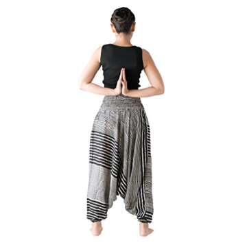 B BANGKOK PANTS Women's Harem Pants Jumpsuit Boho Clothes Hippie Pants (Line Black, One Size)