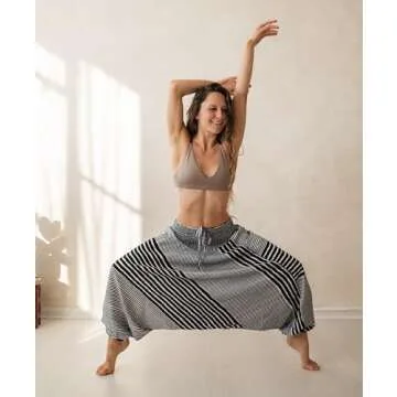 B BANGKOK PANTS Women's Harem Pants Jumpsuit Boho Clothes Hippie Pants (Line Black, One Size)