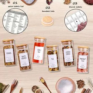 Churboro Spice Jars Set - 30 Glass Jars & 400 Labels