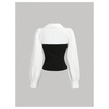 Fashionable Color Block Long Sleeve Blouse for Women