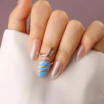 Xerling Gold Finger Nail Rings for Women Dainty Rhinestone Nail Cap Cover Ring Aesthetic for Teen Gi...