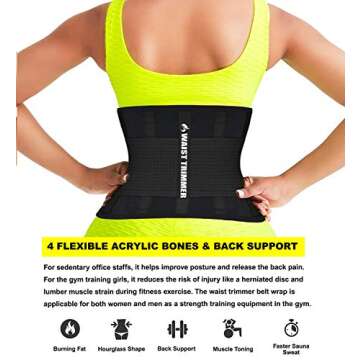 Waist Trainer Belt for Women Sauna Sweat Neoprene Waist Trimmer Workout,Fitness Back Support Belts (Moresweat Black, Large)