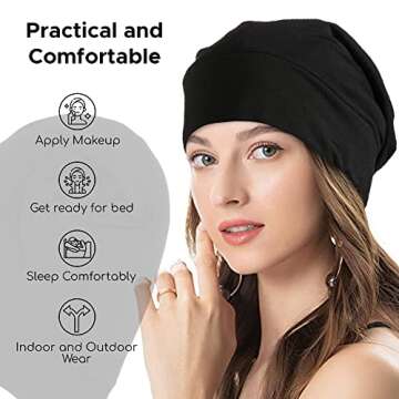GICCHI Silk Bonnet Adjustable Silk Hair Bonnet for Sleeping Satin Bonnets for Women Silk Bonnet for Curly Hair - Black and Pink
