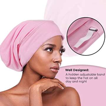 GICCHI Silk Bonnet Adjustable Silk Hair Bonnet for Sleeping Satin Bonnets for Women Silk Bonnet for Curly Hair - Black and Pink