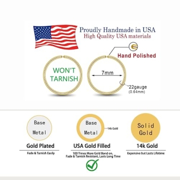 14K Gold Filled Small 7mm Hoop Earrings for Cartilage