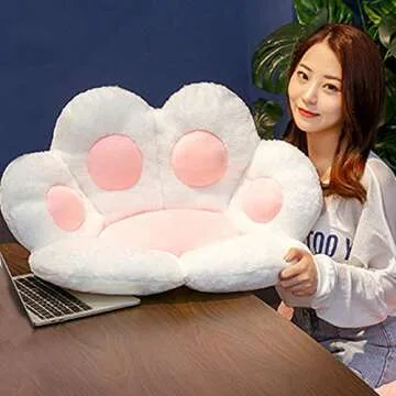 TAPBULL Freshdoll Seat Cushion Cat Paw Shape Lazy Sofa Office Chair Cushion Warm Skin-Friendly Floor Mat Specially Designed for Health Building, White, 31.5 x 27.56 inches, PP Cotton Fill
